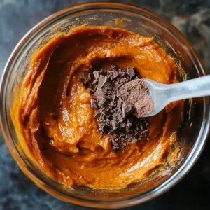 Chocolate chips folded into thick high protein sweet potato brownie batter.