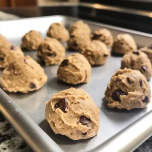 Shaping high protein banana bread cookie dough on baking sheet