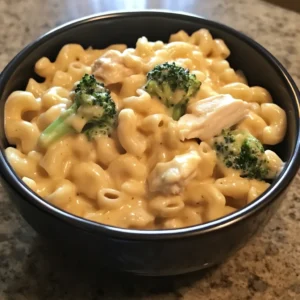 Chicken, beans, or veggies being mixed into high protein mac and cheese no cottage cheese.