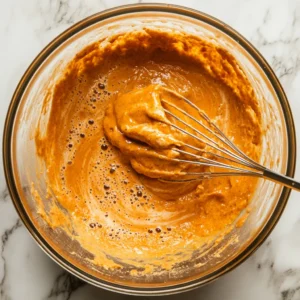 Mixing Wet Ingredients for High Protein Pumpkin Muffins Without Protein Powder