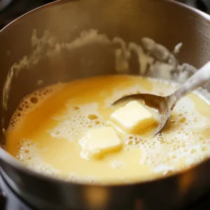 High protein mac and cheese no cottage cheese step two – warming milk and butter