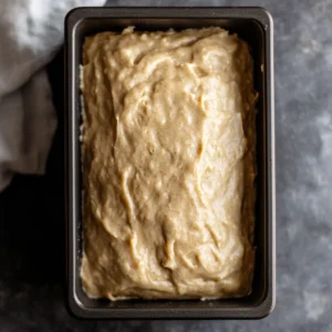 Smoothing batter inside loaf pan for banana bread high protein low calorie