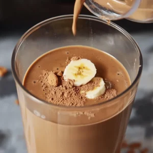 Adjusting thickness of choclate peanut butter protein powder smoothie